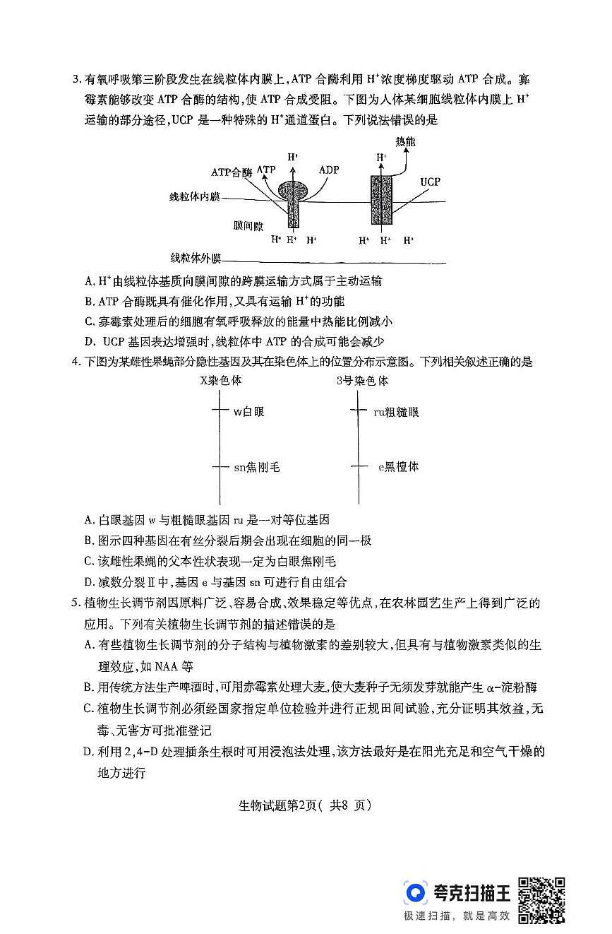 2025届山西省临汾市高三三模生物试题（高考模拟）第2页
