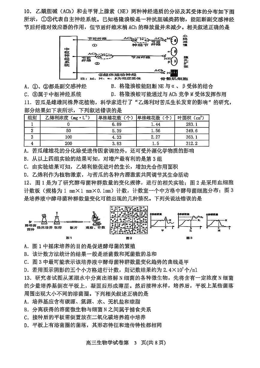 2025届辽宁省丹东市高三下学期总复习质量测试(二) 生物试题第3页