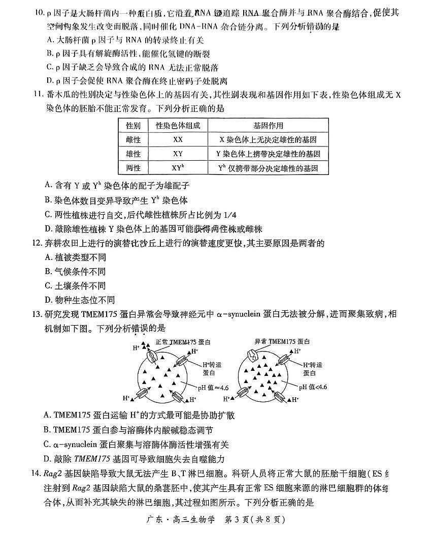 广东省上进联考2025届高三下学期5月联合测评-生物试题+答案第3页