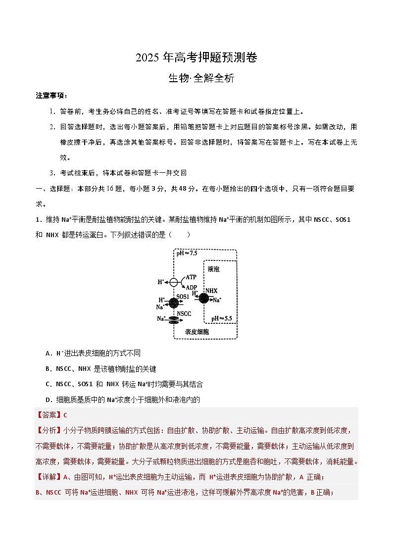2025年高考押题预测卷：生物（河南卷01）（解析版）第1页