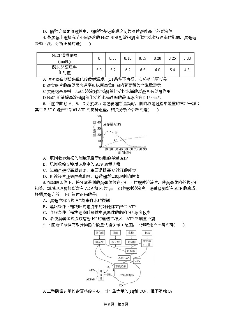 高一生物试题考试板第2页