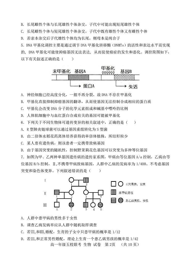 河北省“五个一”名校联盟2022-2023学年高一下学期期末联考 生物试卷（含答案）第2页