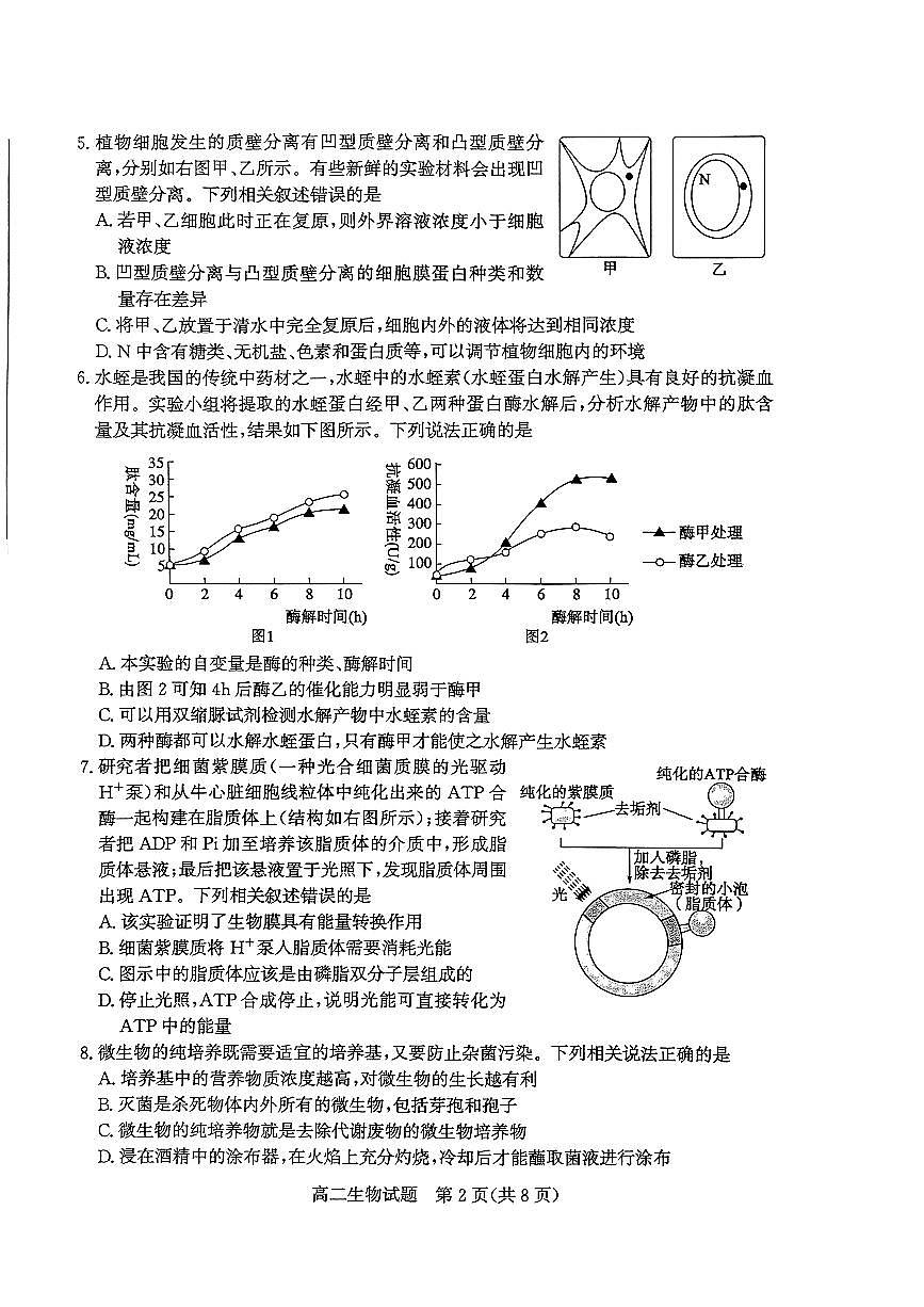 山东省枣庄市2024年高二期末教学质量检测 生物试卷（含答案）第2页