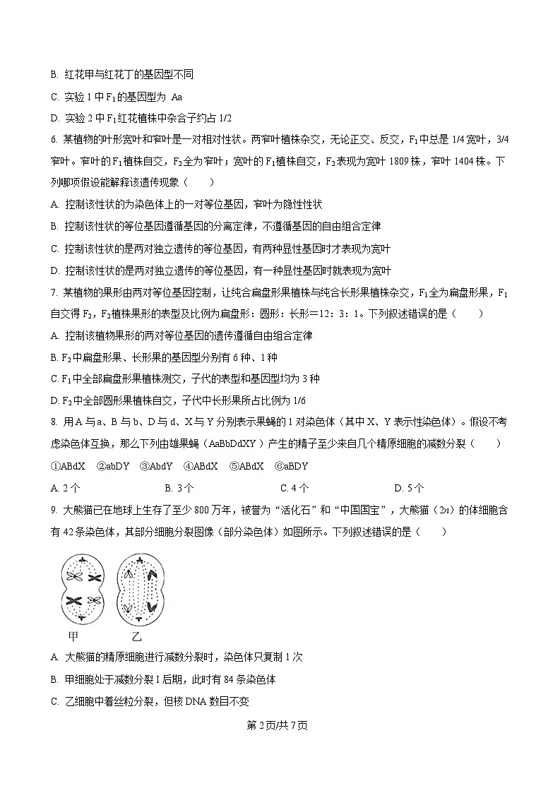 安徽省阜阳市临泉县田家炳实验中学（临泉县教师进修学校）2024-2025学年高一下学期4月期中生物试题（原卷版）第2页