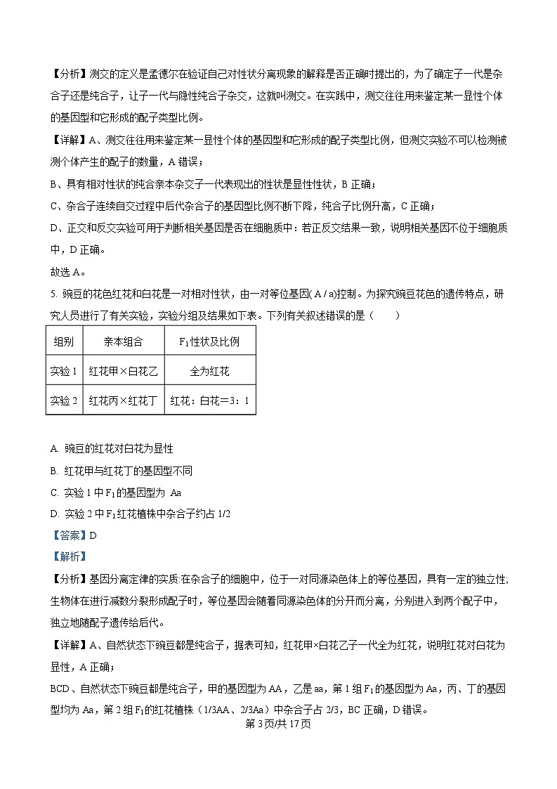 安徽省阜阳市临泉县田家炳实验中学（临泉县教师进修学校）2024-2025学年高一下学期4月期中生物试题 Word版含解析第3页