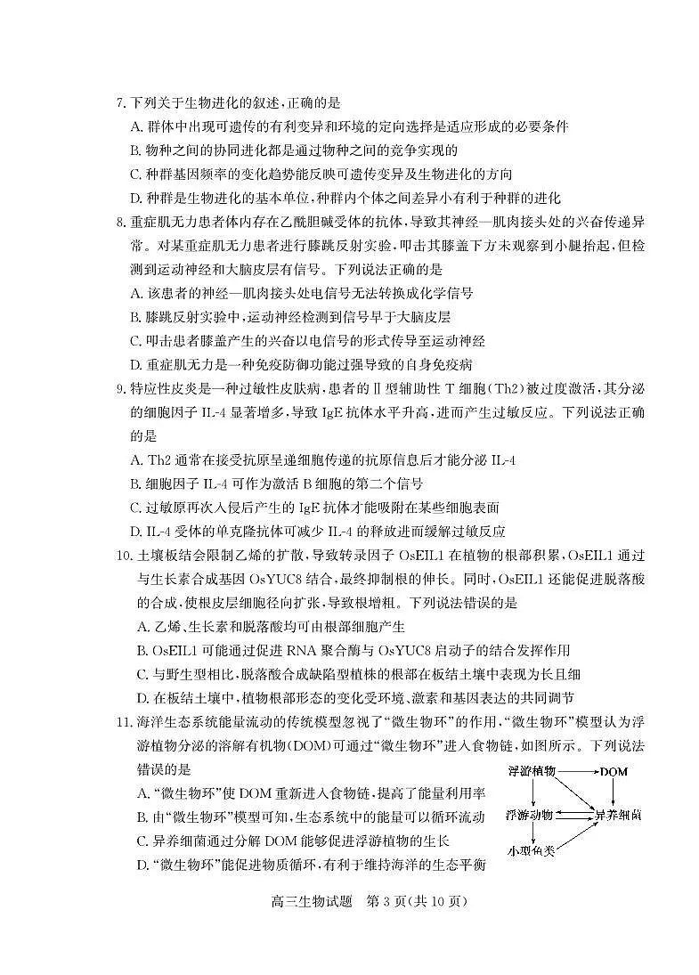 山东省（烟台市、德州市）2025届高三高考适应性测试生物第3页