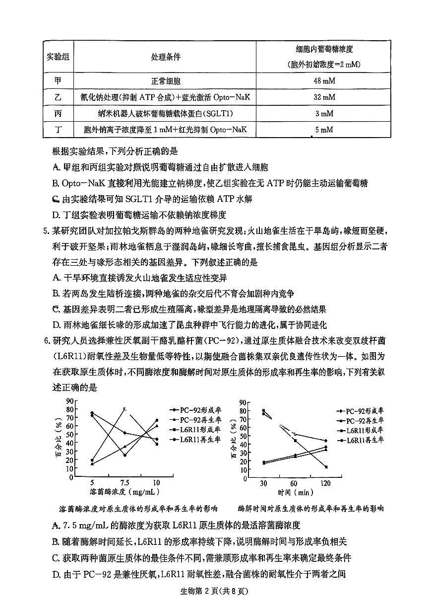 四川省2025届高三下学期5月第二次教学质量联合测评试题 生物 PDF版无答案第2页