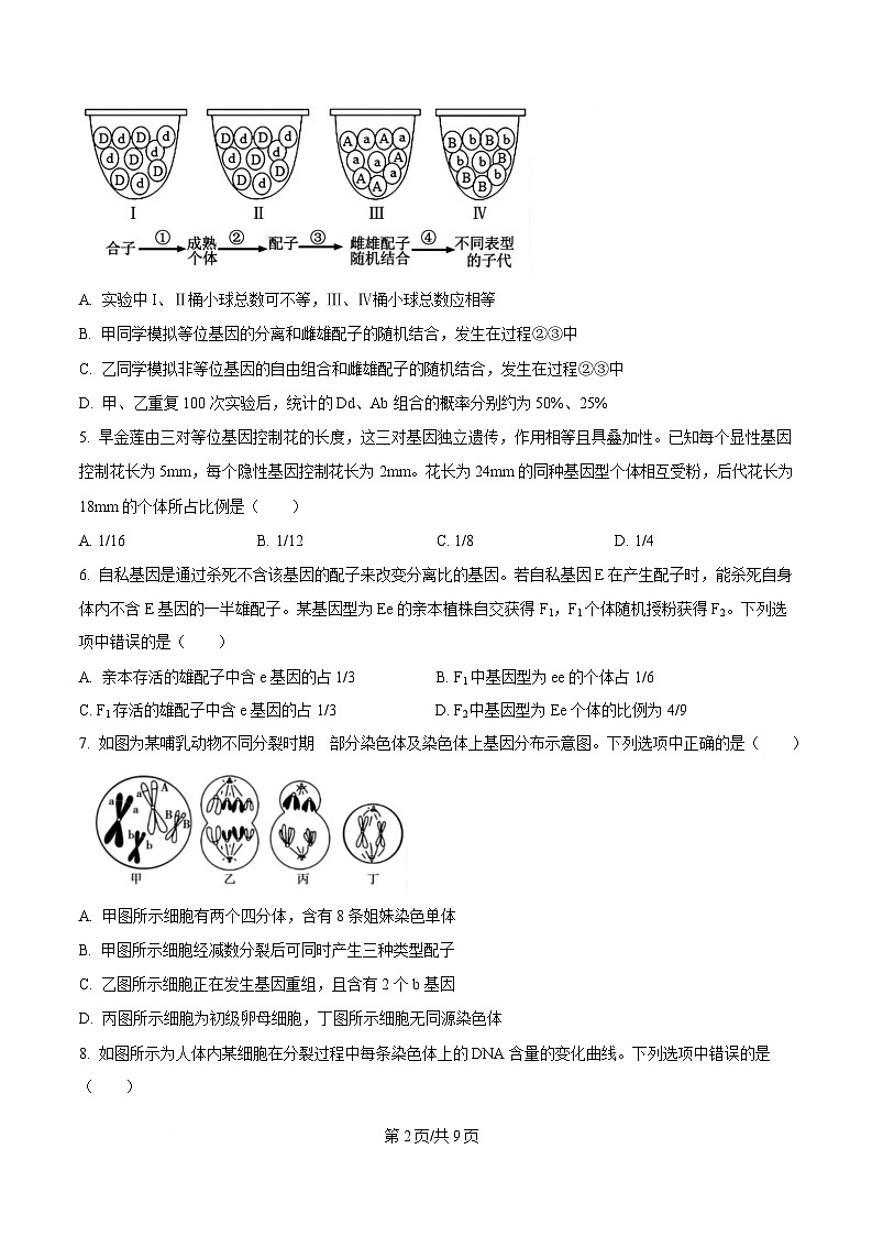 安徽省马鞍山市第二中学2024-2025学年高一下学期期中素质测试生物试题（原卷版）第2页