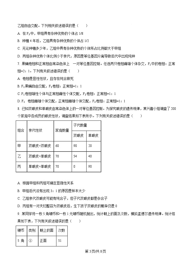 安徽省卓越县中联盟＆皖豫名校联盟2024-2025学年高一下学期期中检测生物（蚌埠专版)试题（原卷版）第3页