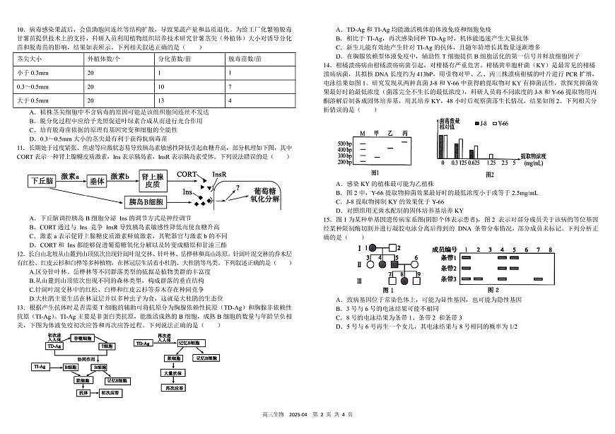 四川省成都市树德中学2025年高考模拟试题生物 试卷含答案第2页