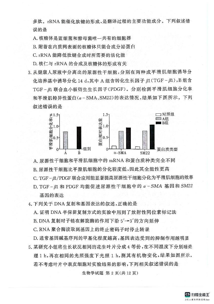 河南湘豫名校2024-2025学年高三上学期9月新高考适应性调研考试生物试卷（含答案）第2页
