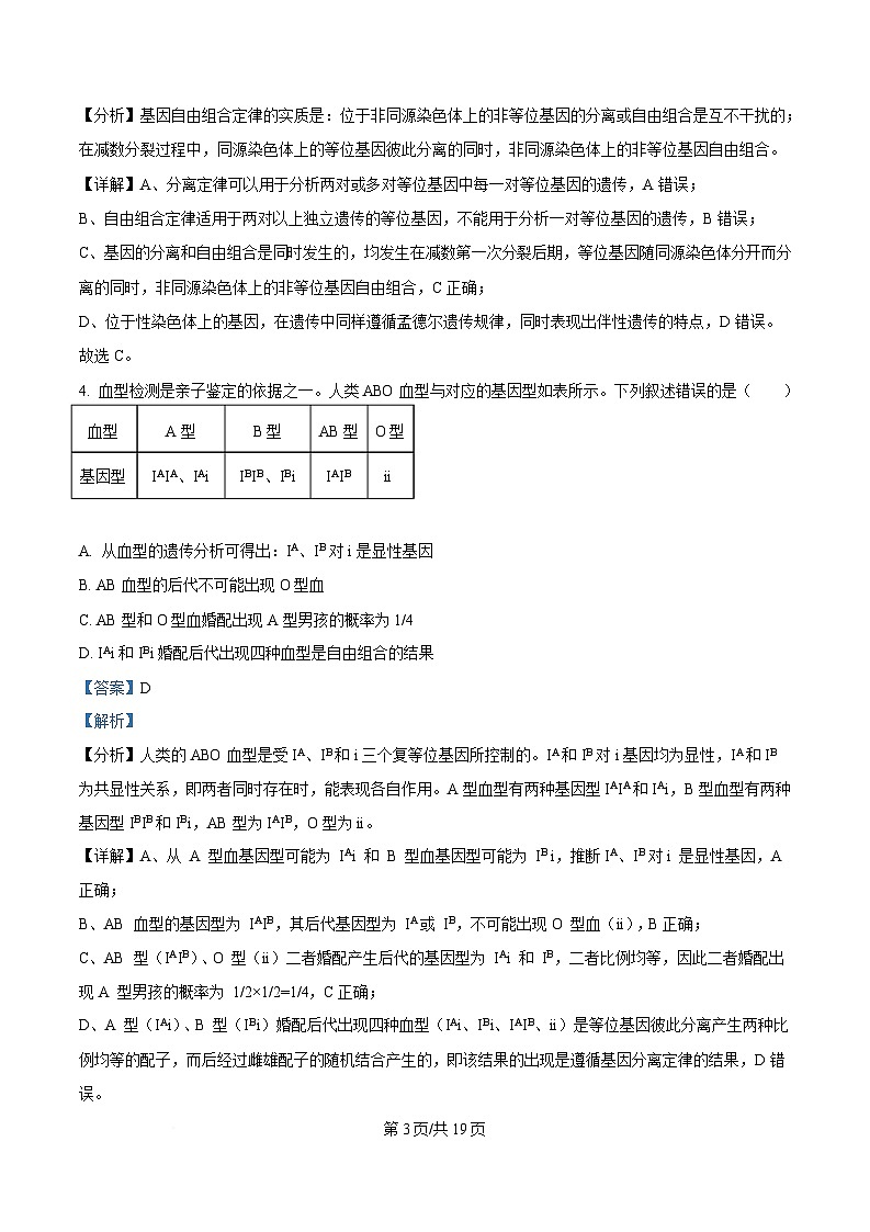 安徽省合肥市第八中学2024-2025学年高一下学期4月期中考试生物试题 含解析第3页
