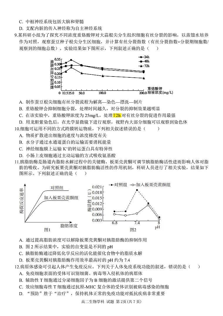 丽水五校高中发展共同体2024学年高二第一学期10月联考+生物试题（含答案）第2页