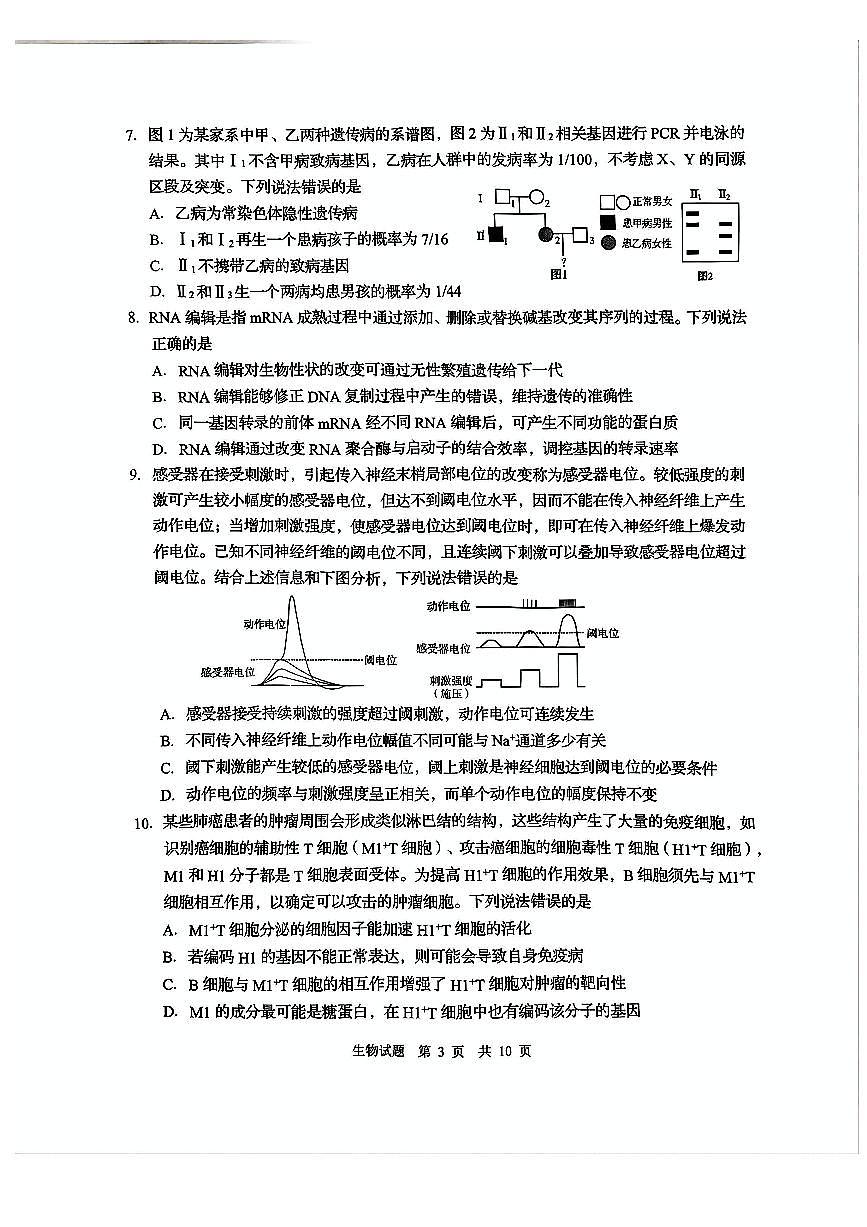 山东省青岛市、淄博市2025届高三下学期5月二模生物试卷（PDF版附答案）第3页