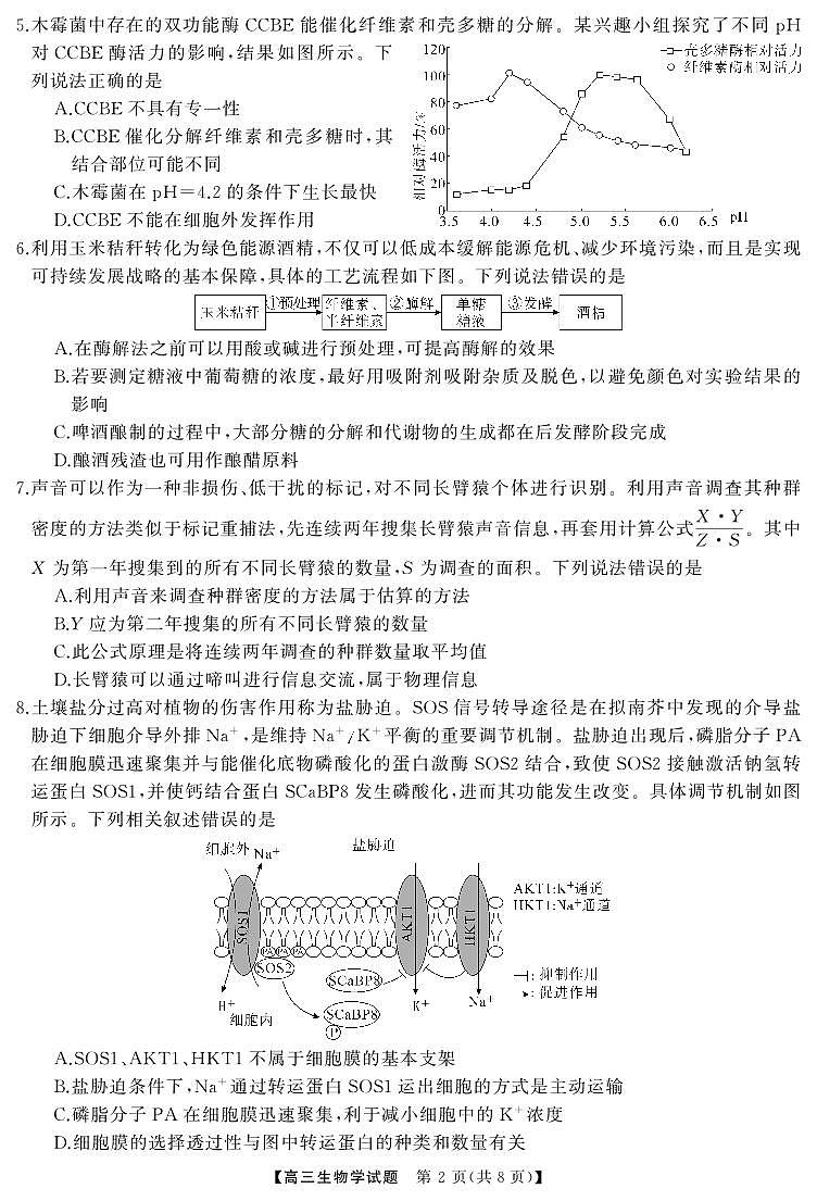 湖南省天壹名校联盟2025届高三5月适应性考试 生物试卷PDF版无答案.pdf第2页