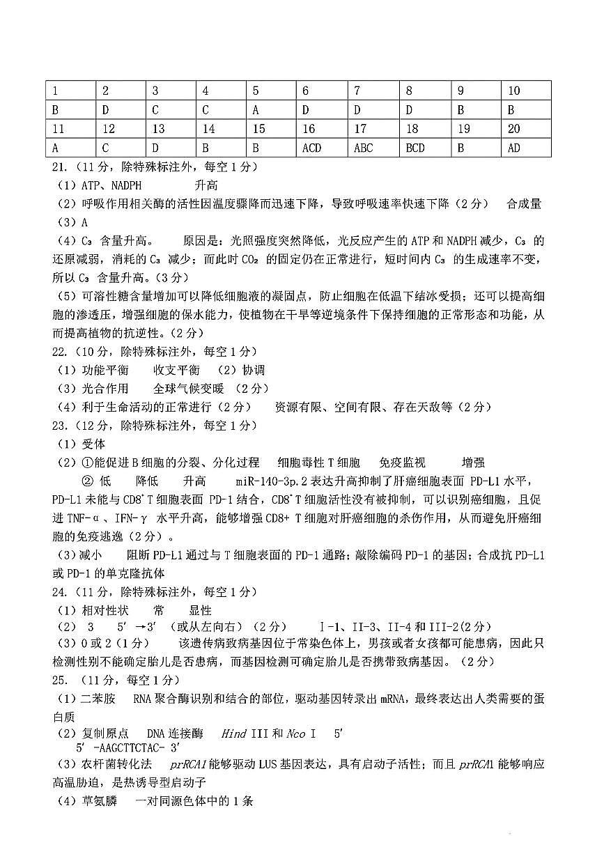 2025年东北三省四市教研联合体高考模拟试题（二）生物答案第1页