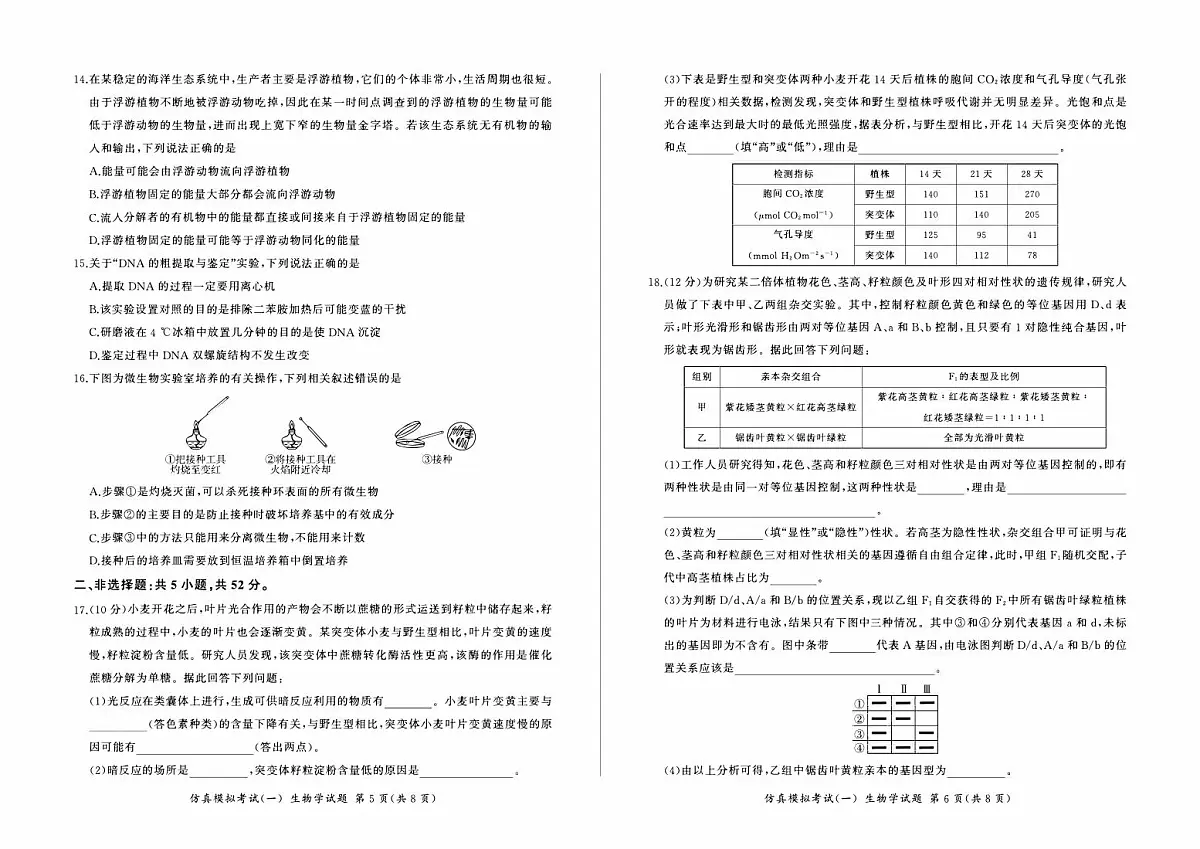 2024-2025年百师联盟高三高考仿真模拟一 生物试题（含答案）第3页