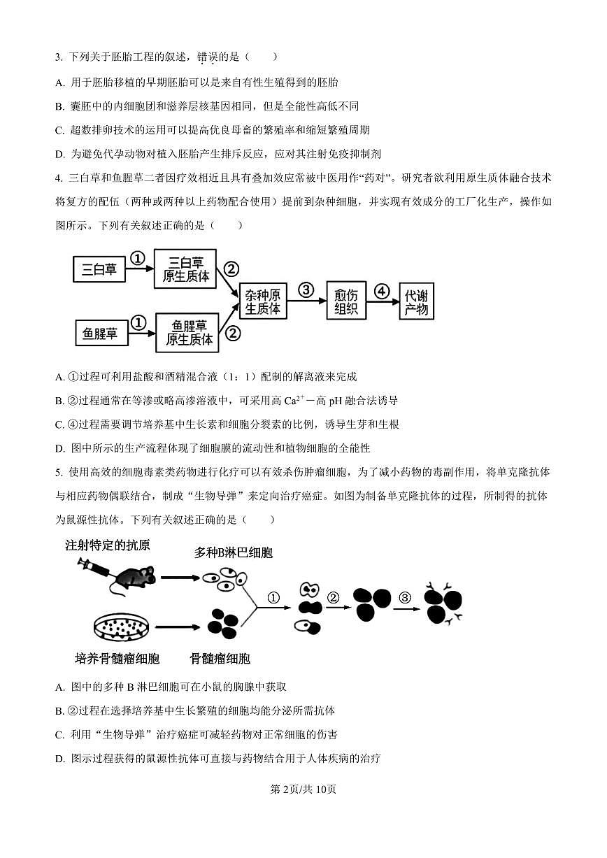 江西省南昌市第十中学2024-2025学年高三上学期第一次月考生物试卷（含答案）第2页