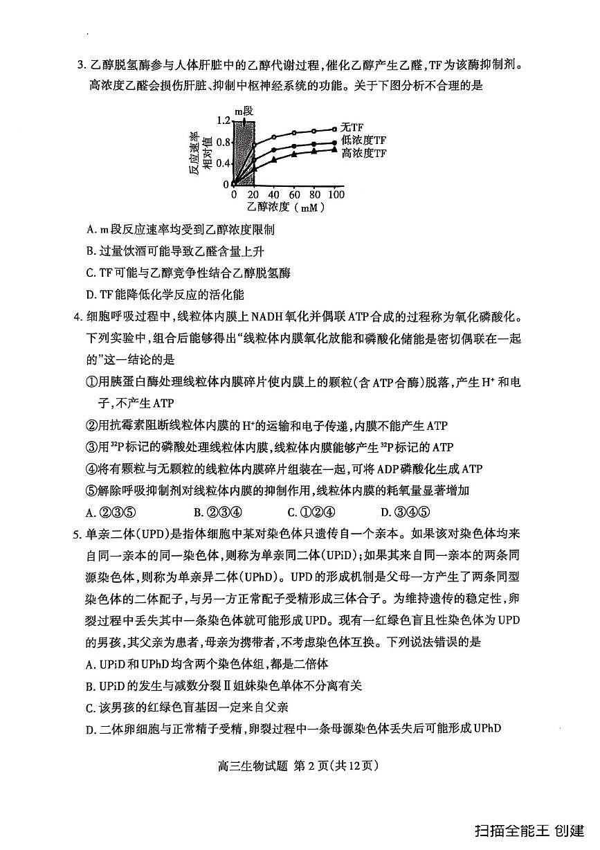 2025届山东省泰安市高三下学期5月四模检测生物试题（高考模拟）第2页