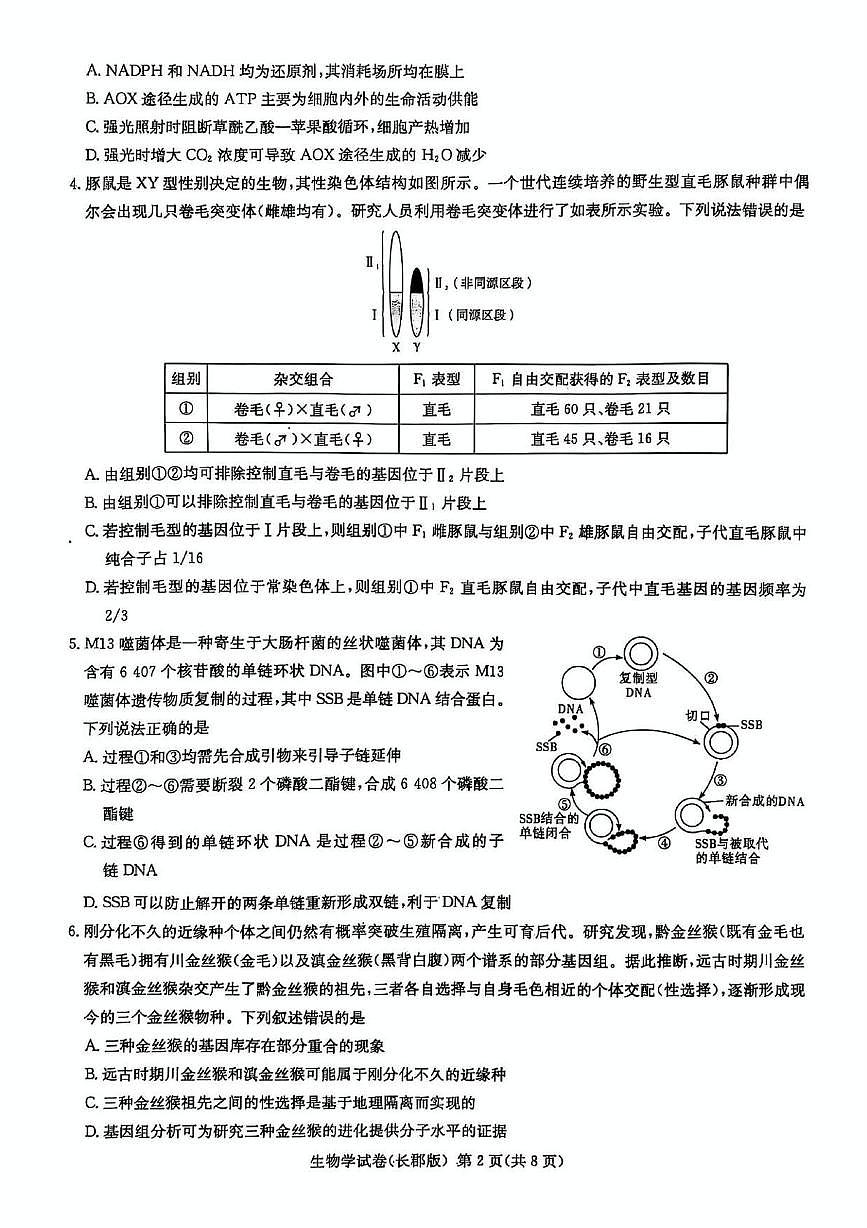 湖南省长沙市长郡中学 2025 届模拟生物试卷（一）第2页