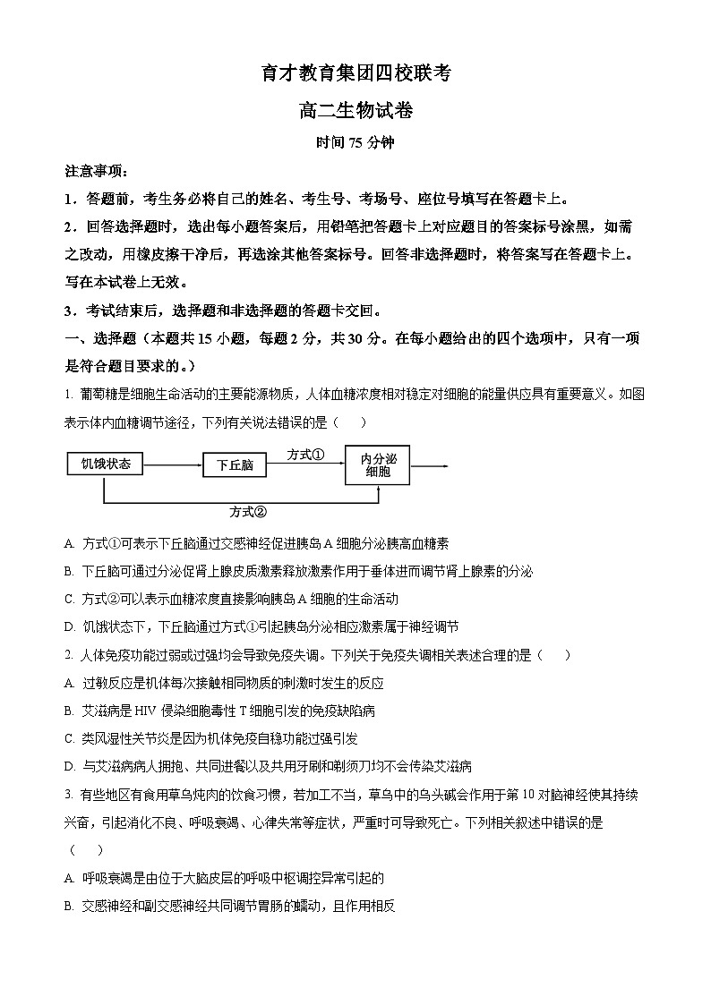 辽宁省阜新市育才教育集团四校联考2024-2025学年高二下学期4月月考生物试卷（原卷版+解析版）第1页