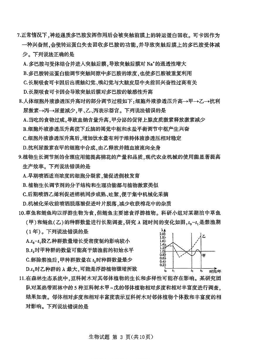 山东省九五高中协作体2025高三年级质量检测（九五联考）生物第3页
