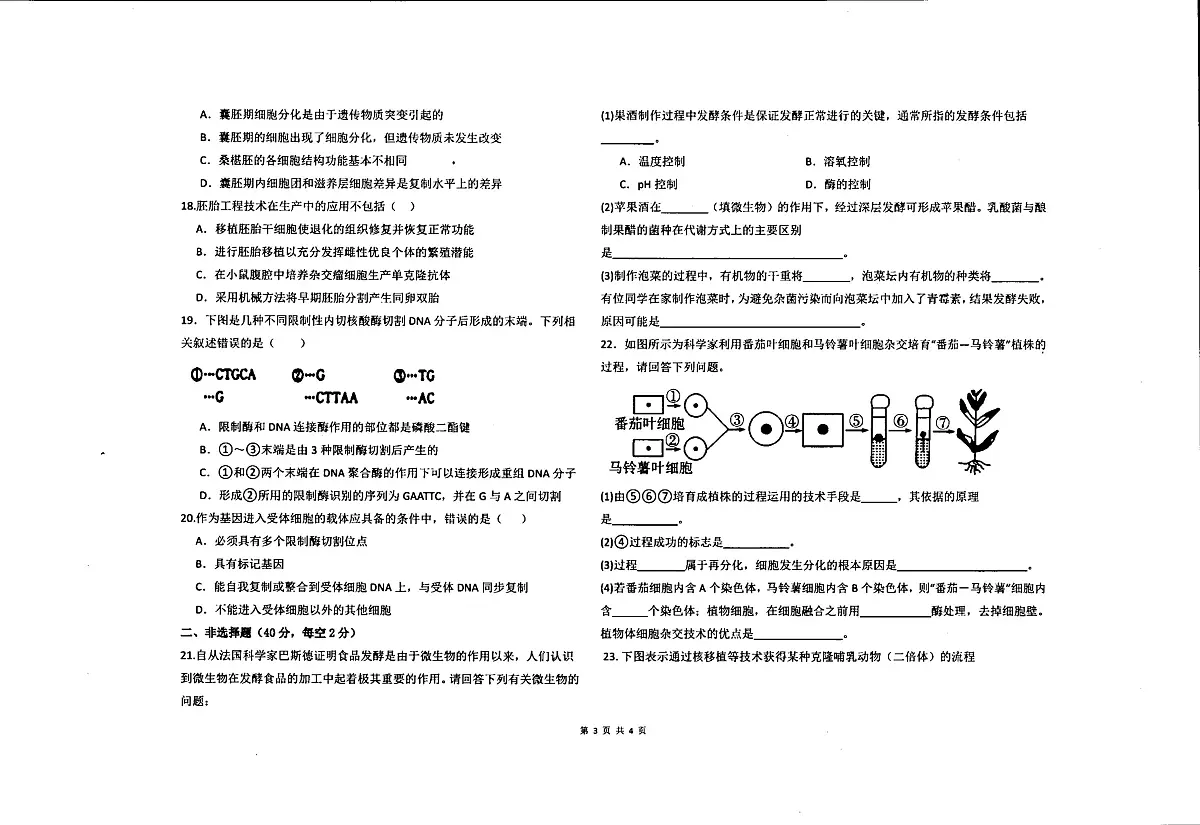 新疆维吾尔自治区喀什地区英吉沙县2024-2025学年高二下学期5月期中生物试题（扫描版，含答案）第3页