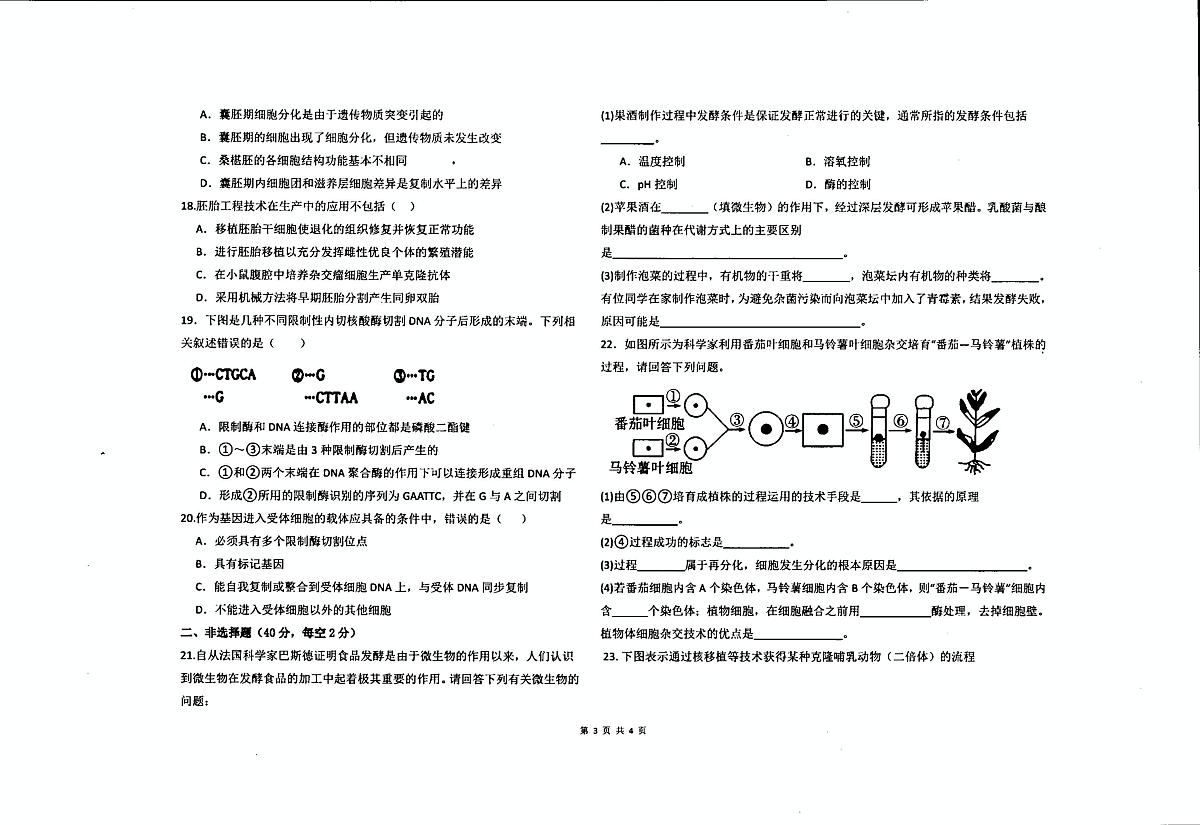 新疆维吾尔自治区喀什地区英吉沙县2024-2025学年高二下学期5月期中生物试题（扫描版，含答案）第3页