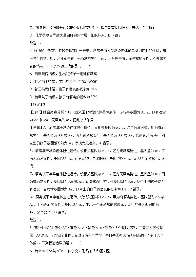 四川省乐山市2023-2024学年高一下学期期末考试生物试题（解析版）第3页