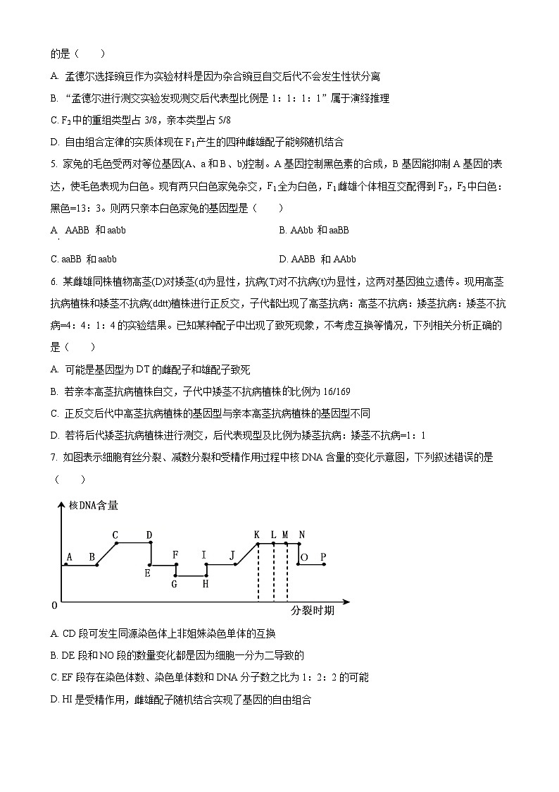 山东省名校联盟2024-2025学年高一下学期3月校际联考生物试题（原卷版+解析版）第2页