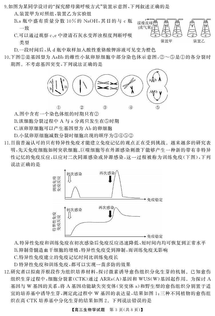 生物丨天壹名校联盟湖南省2025届高三下学期5月适应性考试试卷及答案第3页