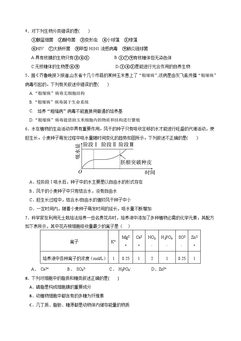 广东省深圳大学附属实验中学2024-2025学年高一上学期期中考试生物试卷+第2页