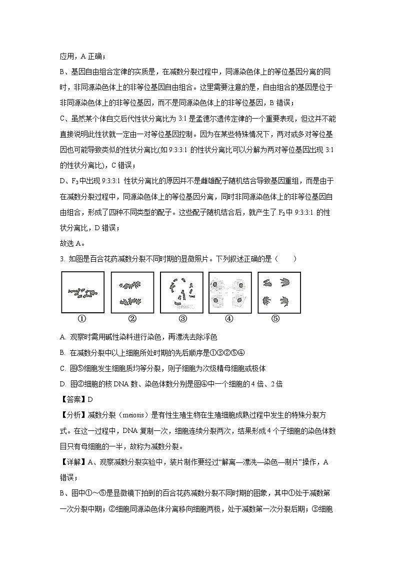 福建省厦门市2023-2024学年高一下学期7月期末质量检测生物试题（解析版）第2页