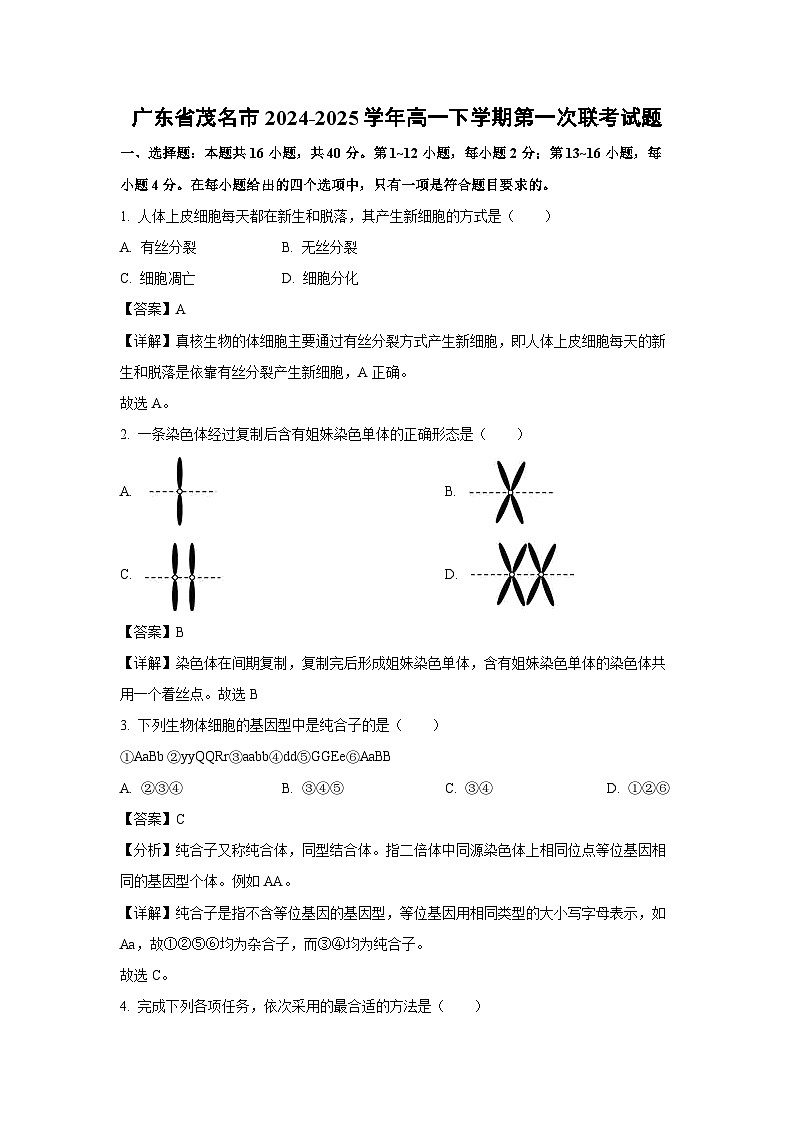 广东省茂名市2024-2025学年高一下学期第一次联考生物试题（解析版）第1页