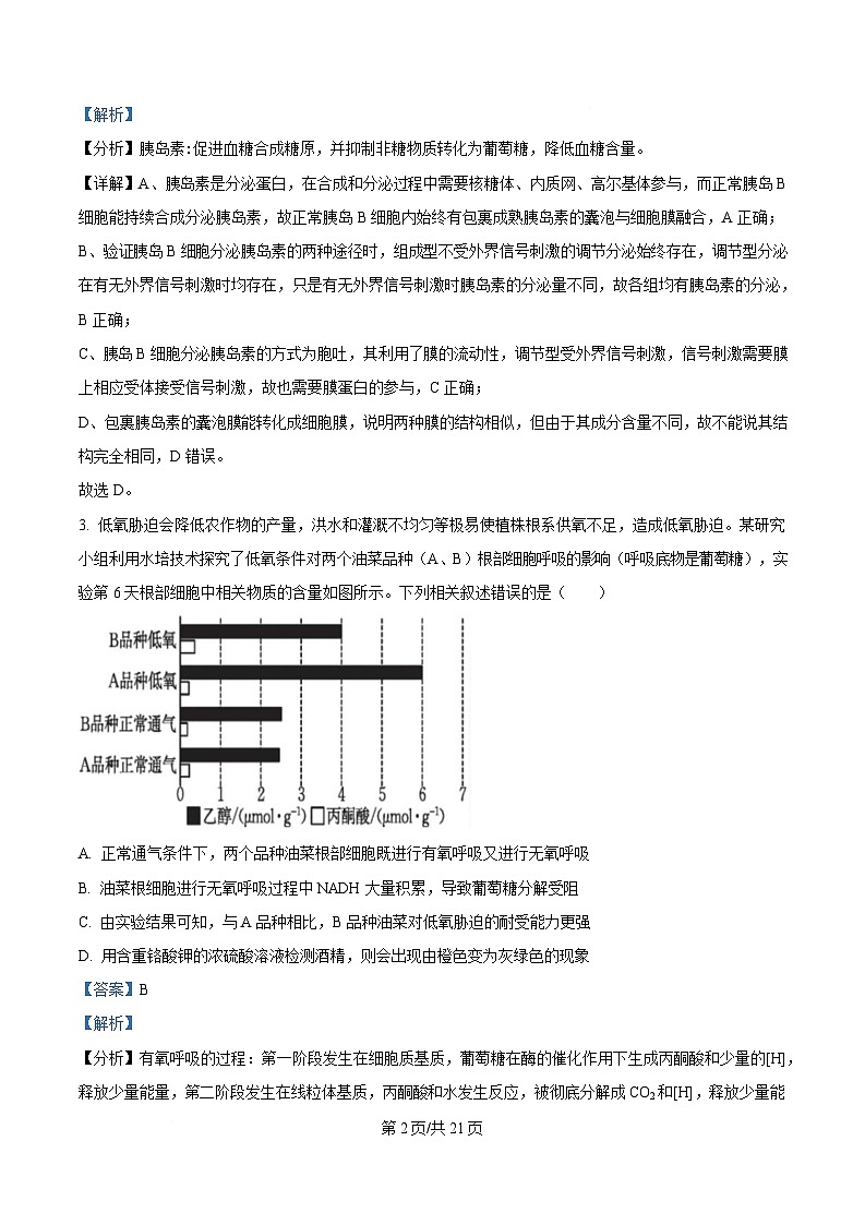2025届四川省成都市金牛区成都外国语学校高三下学期模拟预测生物试题 Word版含解析第2页