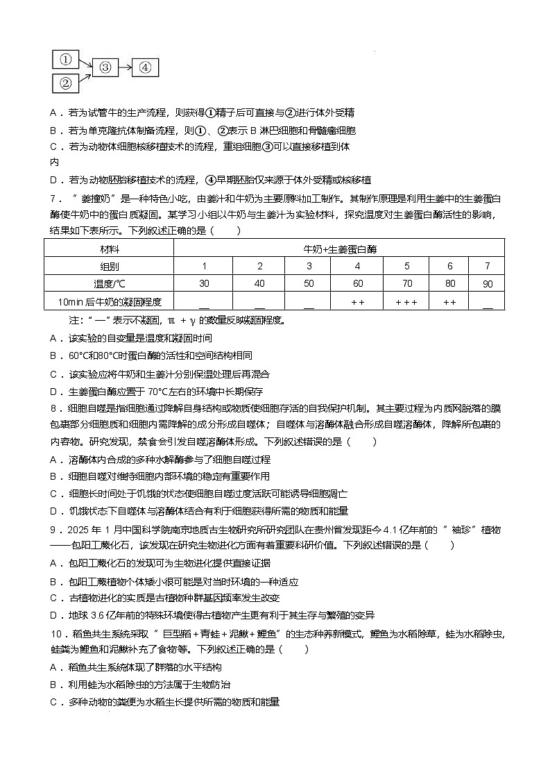 浙江省七彩阳光新高考研究联盟2024-2025学年高二下学期期中联考生物试题（Word版附答案）第2页