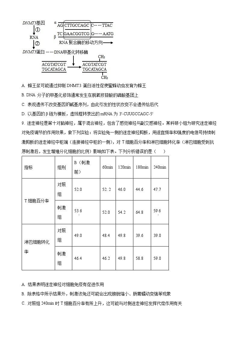 2025届重庆市第八中学高三模拟强化训练（一）生物试卷（原卷版）第3页