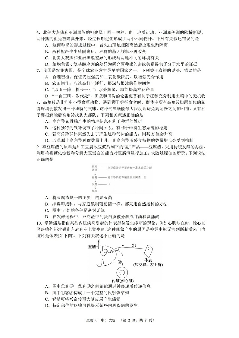 2025届湖南省长沙市一中高三上学期阶段性检测（一）-生物（含答案）第2页