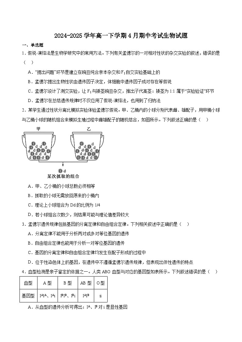 安徽省智学大联考·皖中名校联盟（合肥市第八中学）2024-2025学年高一下学期期中考试生物试题（Word版附答案）第1页