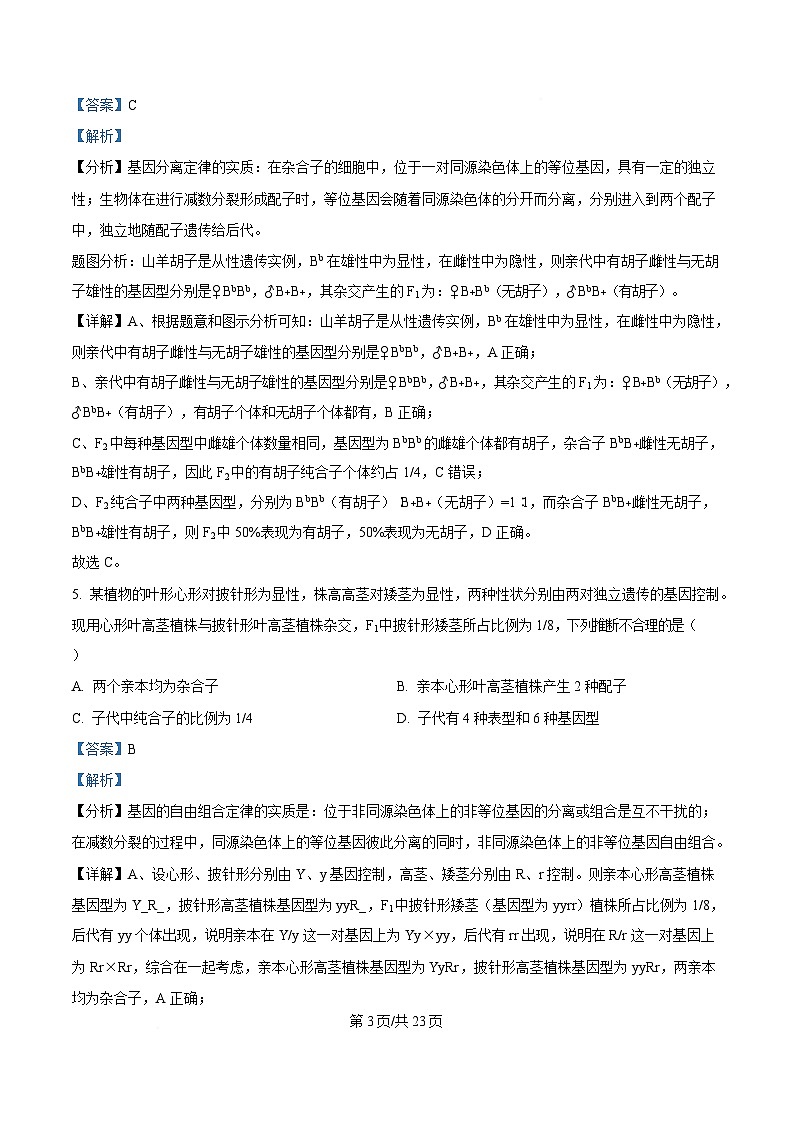黑龙江省哈尔滨市第三中学校2024-2025学年高一下学期4月月考生物试题 Word版含解析第3页