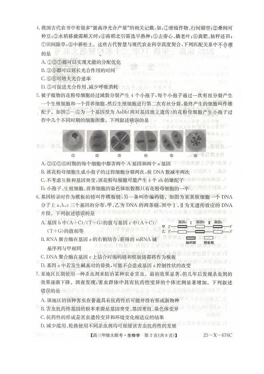河南省TOP二十名校2025届高三猜题大联考生物试题（含答案）第2页