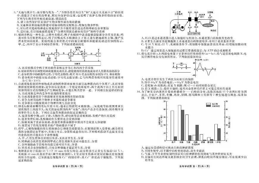 湖北省十堰市2025届高三下学期5月份适应性考-生物试题+答案第2页