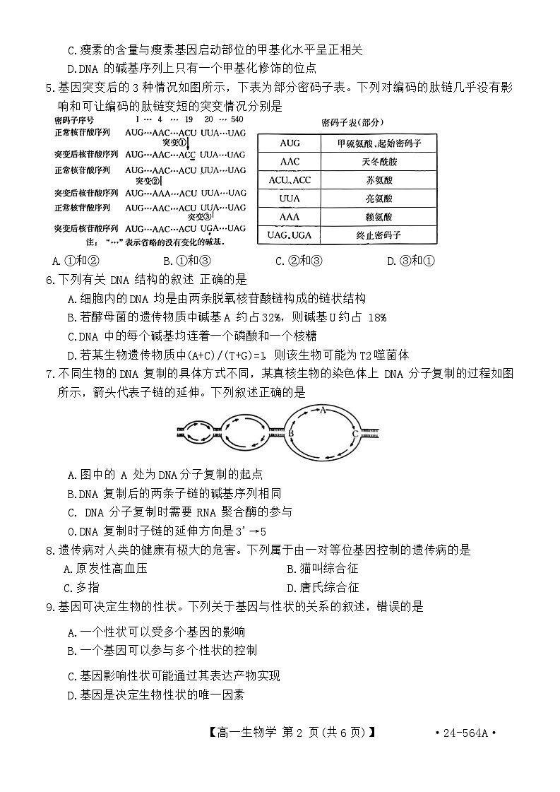 广东省云浮市2023-2024学年高一下学期期末考试生物试题第2页