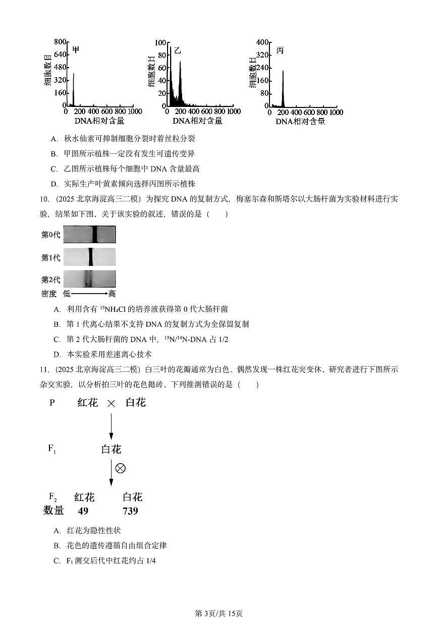 2025北京高三二模[高考模拟]生物汇编：遗传与进化（选择题）第3页