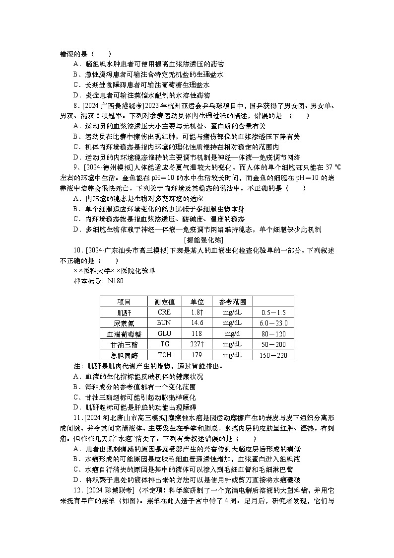 2025届高考生物学一轮复习检测练习27　人体的内环境与稳态（含解析）第2页