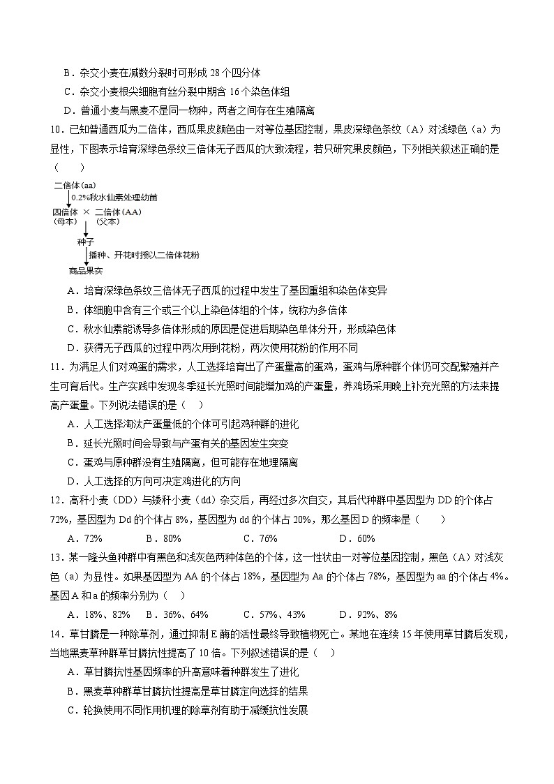 高考生物一轮复习讲练测第七单元 生物的变异和进化（测试）（原卷版）第3页