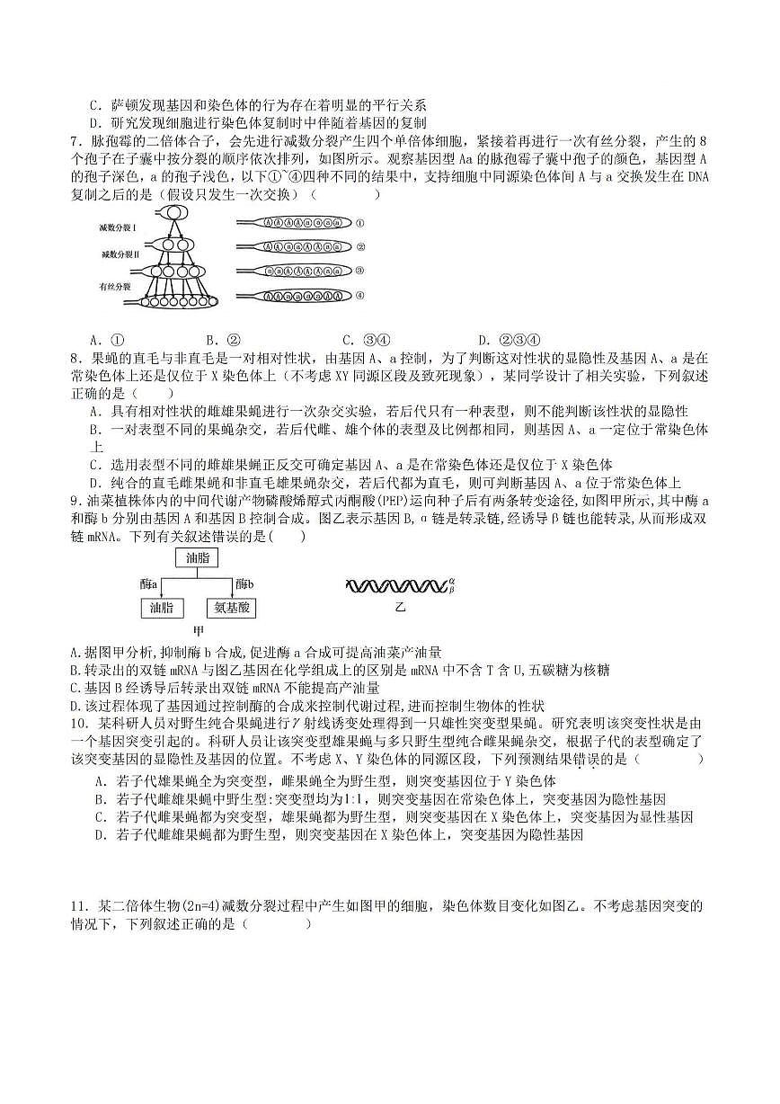 2025年哈师大附中高一（下）期中生物试题及答案第2页