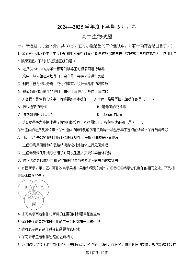 黑龙江省齐齐哈尔市第八中学校2024-2025学年高二下学期3月月考生物试题（原卷版）第1页