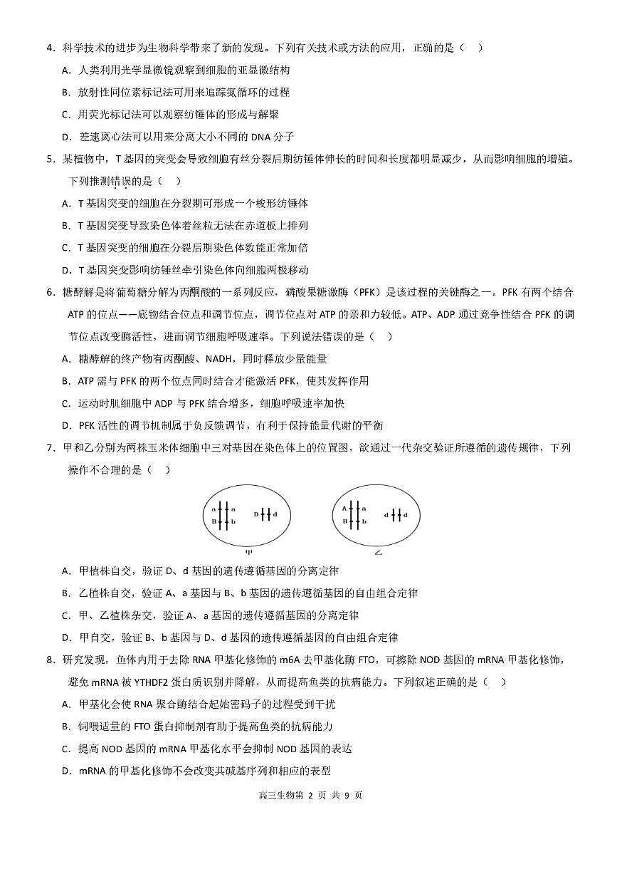 广东省深圳市高级中学高中园2025届高三下学期高考适应性考试生物试题（含答案）第2页