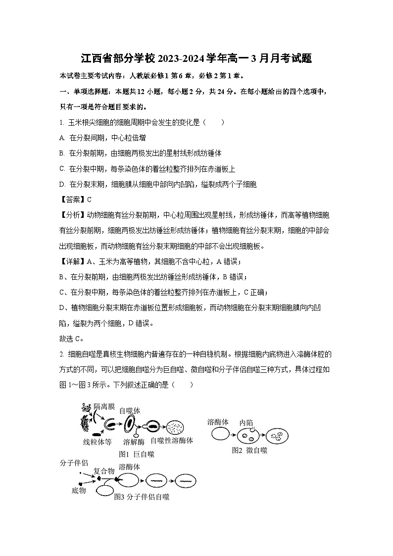 江西省部分学校2023-2024学年高一3月月考生物试题（解析版）第1页